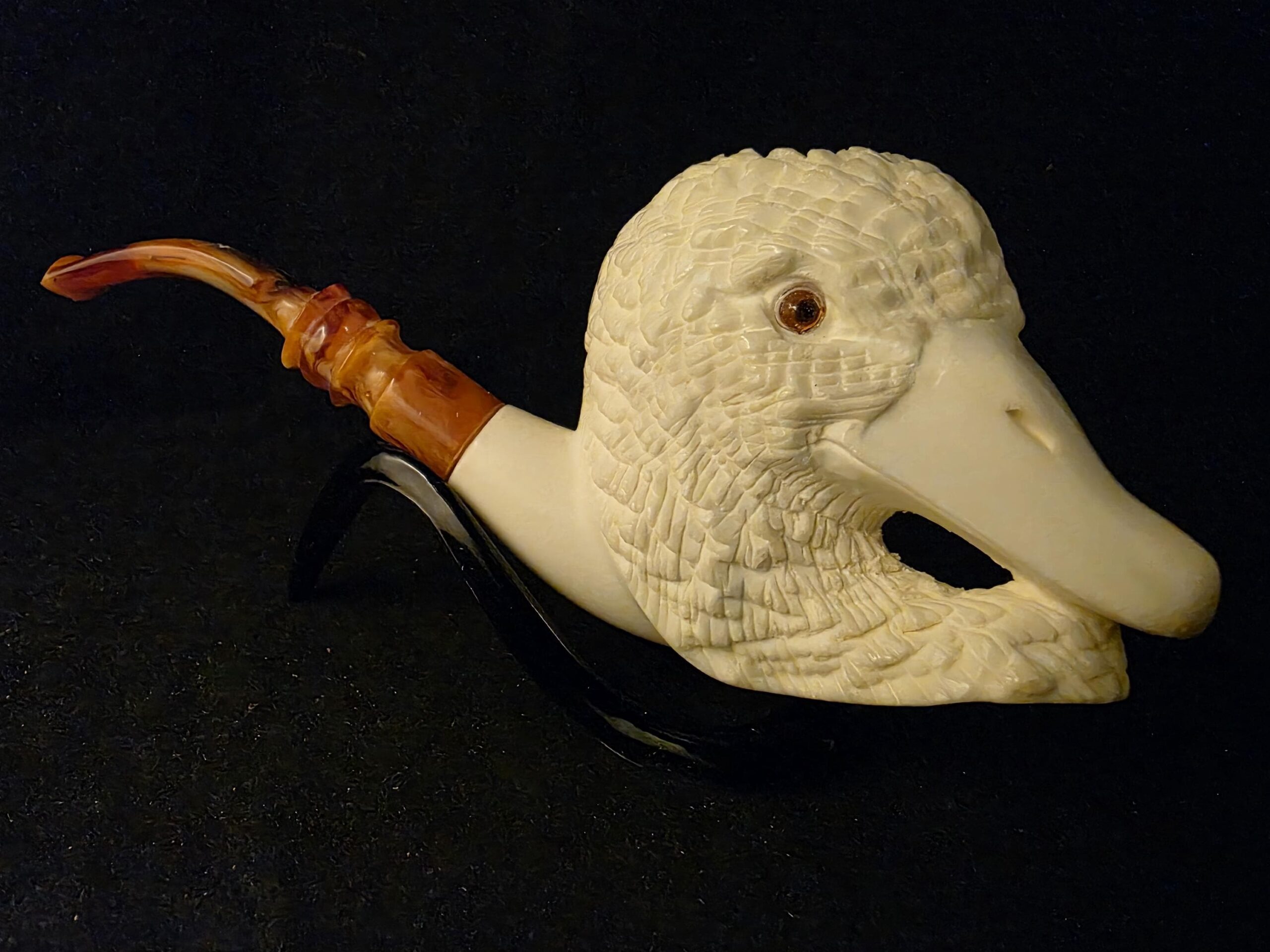 Special Design Duck Figural Pipe, Fitted Case, Block Meerschaum, Seafoam, Turkish Meerschaum, Made in Eskisehir