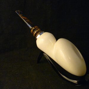 Smooth Apple Meerschaum Pipe, Reverse Calabash Chamber,Fitted Case, Block Meerschaum, Seafoam, Push and Pull Stem System,