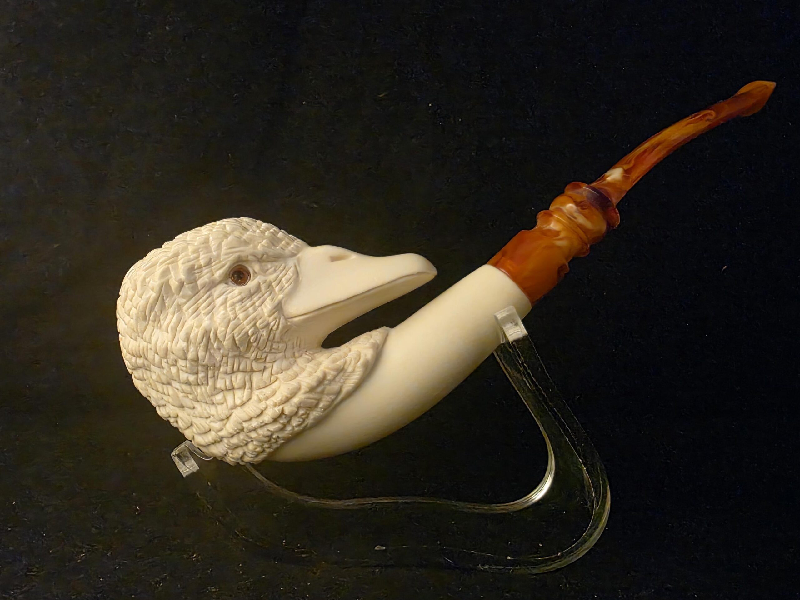 Special Design Duck Figural Pipe, Fitted Case, Block Meerschaum, Seafoam, Turkish Meerschaum, Made in Eskisehir - Image 2