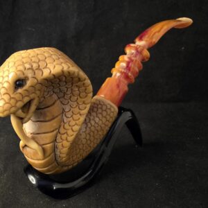 King Kobra Figural Meerschaum Pipe, Fitted Case, Block Meerschaum, Seafoam, Turkish Meerschaum,