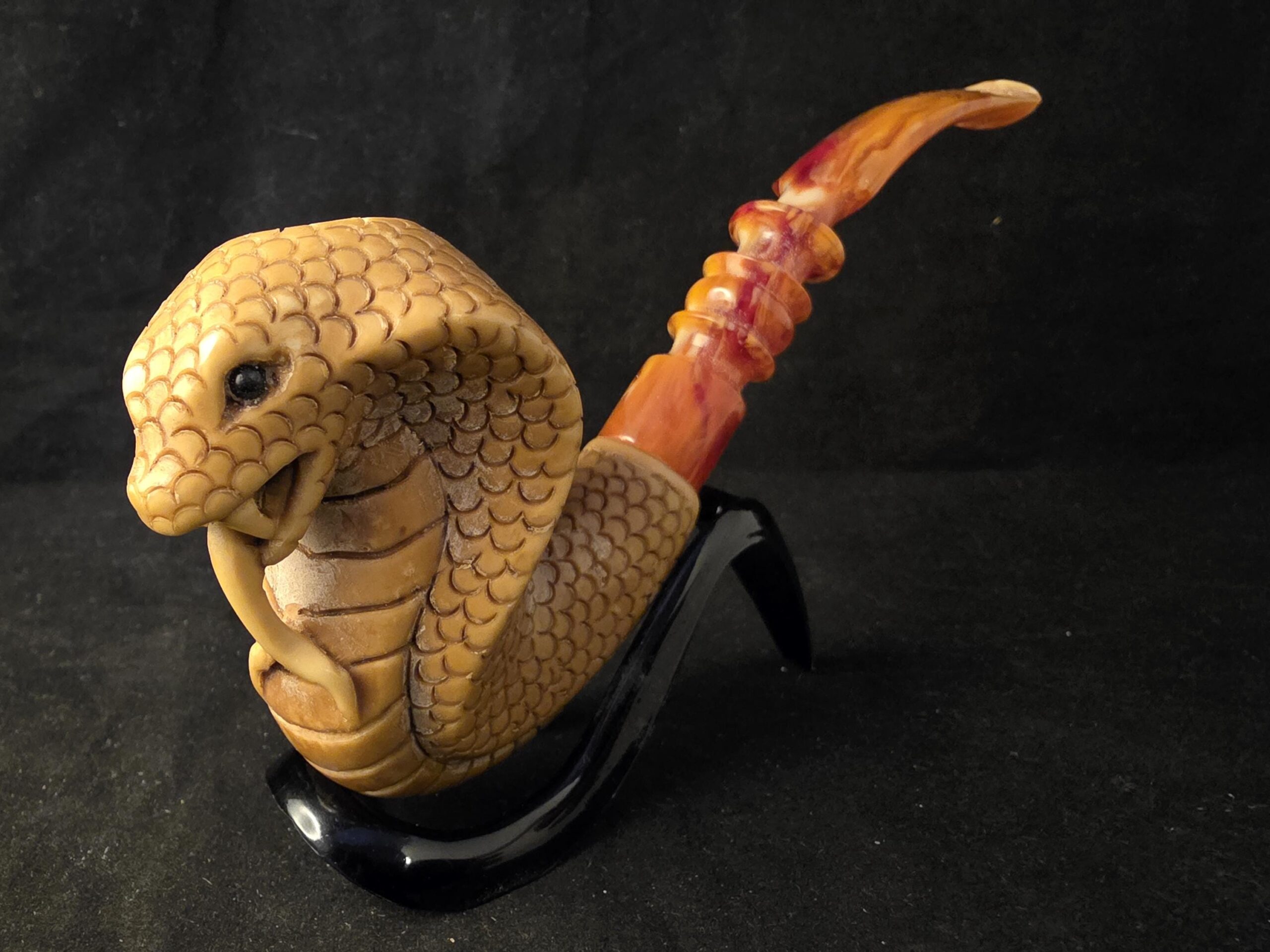 King Kobra Figural Meerschaum Pipe, Fitted Case, Block Meerschaum, Seafoam, Turkish Meerschaum,