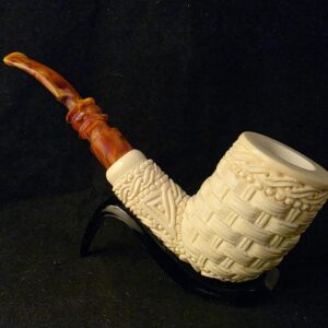 Basket and Floral Relief Meerschaum Pipe, Fitted Case, Block Meerschaum Turkish Meerschaum, Sea Foam