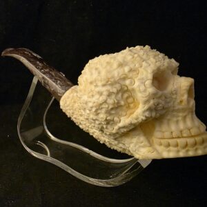 Rustic Style Skull Design Meerschaum Pipe, Fitted Case, Block Meerschaum, Turkish Meerschaum,Sea Foam