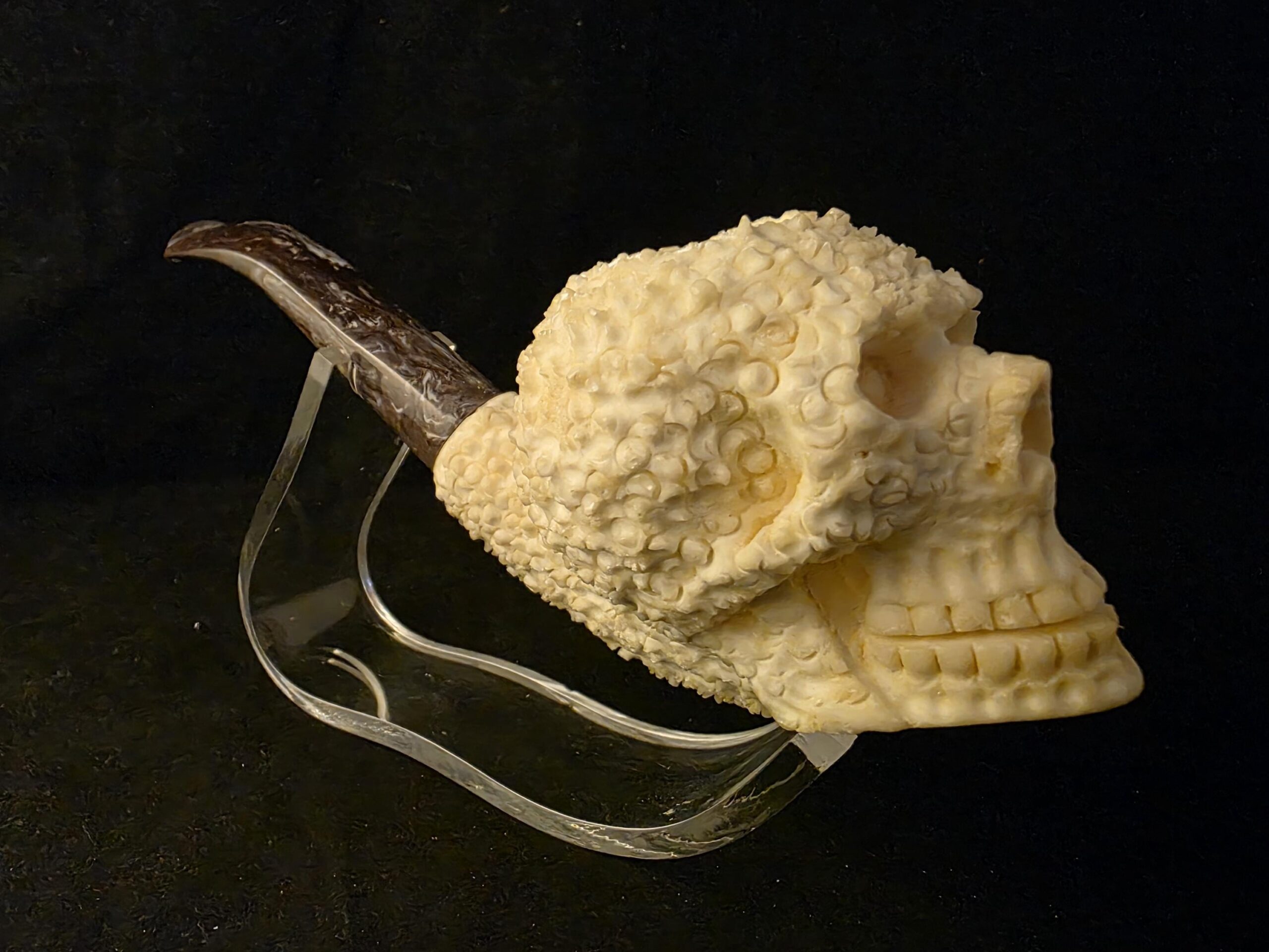 Rustic Style Skull Design Meerschaum Pipe, Fitted Case, Block Meerschaum, Turkish Meerschaum,Sea Foam