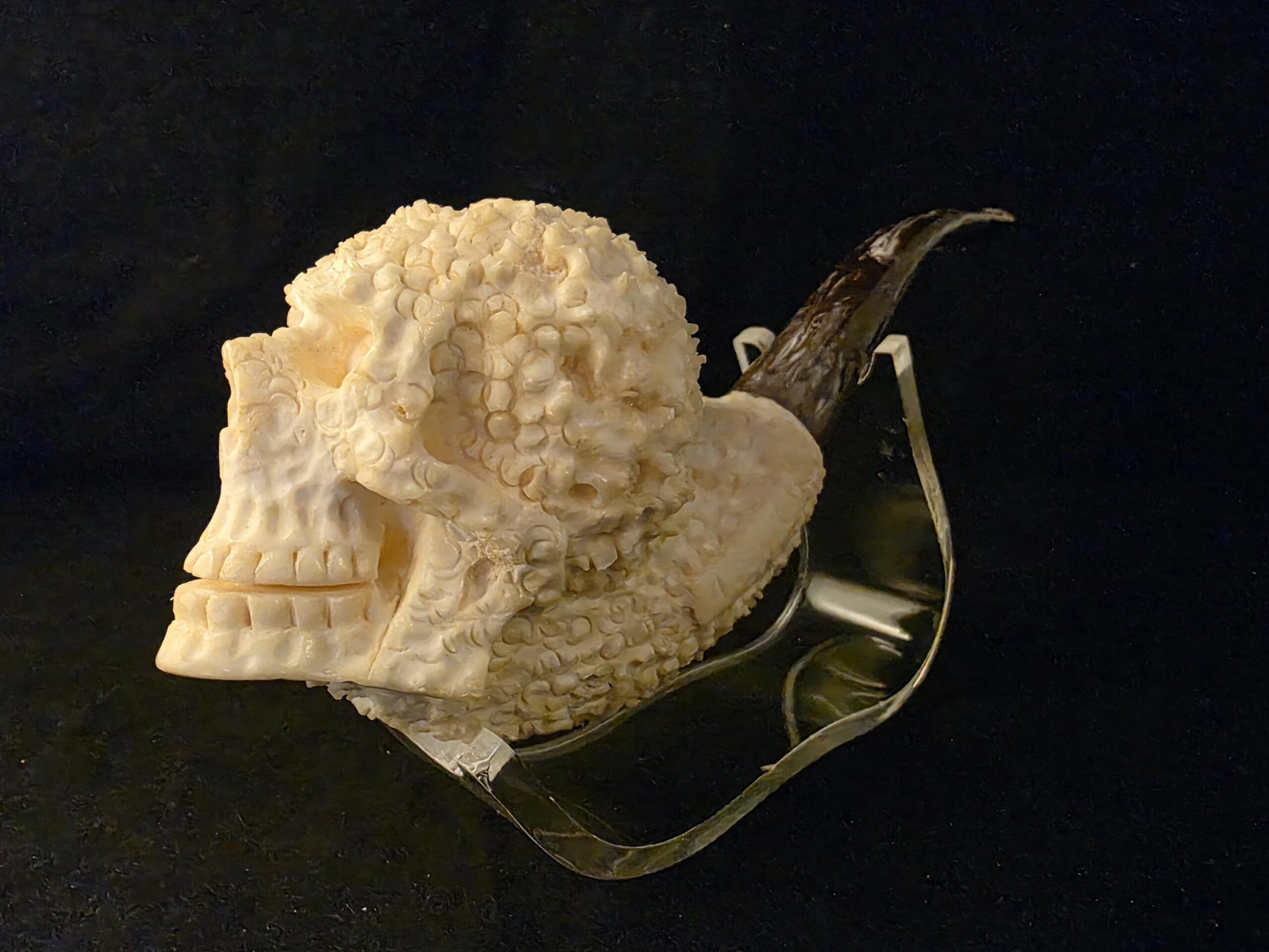 Rustic Style Skull Design Meerschaum Pipe, Fitted Case, Block Meerschaum, Turkish Meerschaum,Sea Foam - Image 2