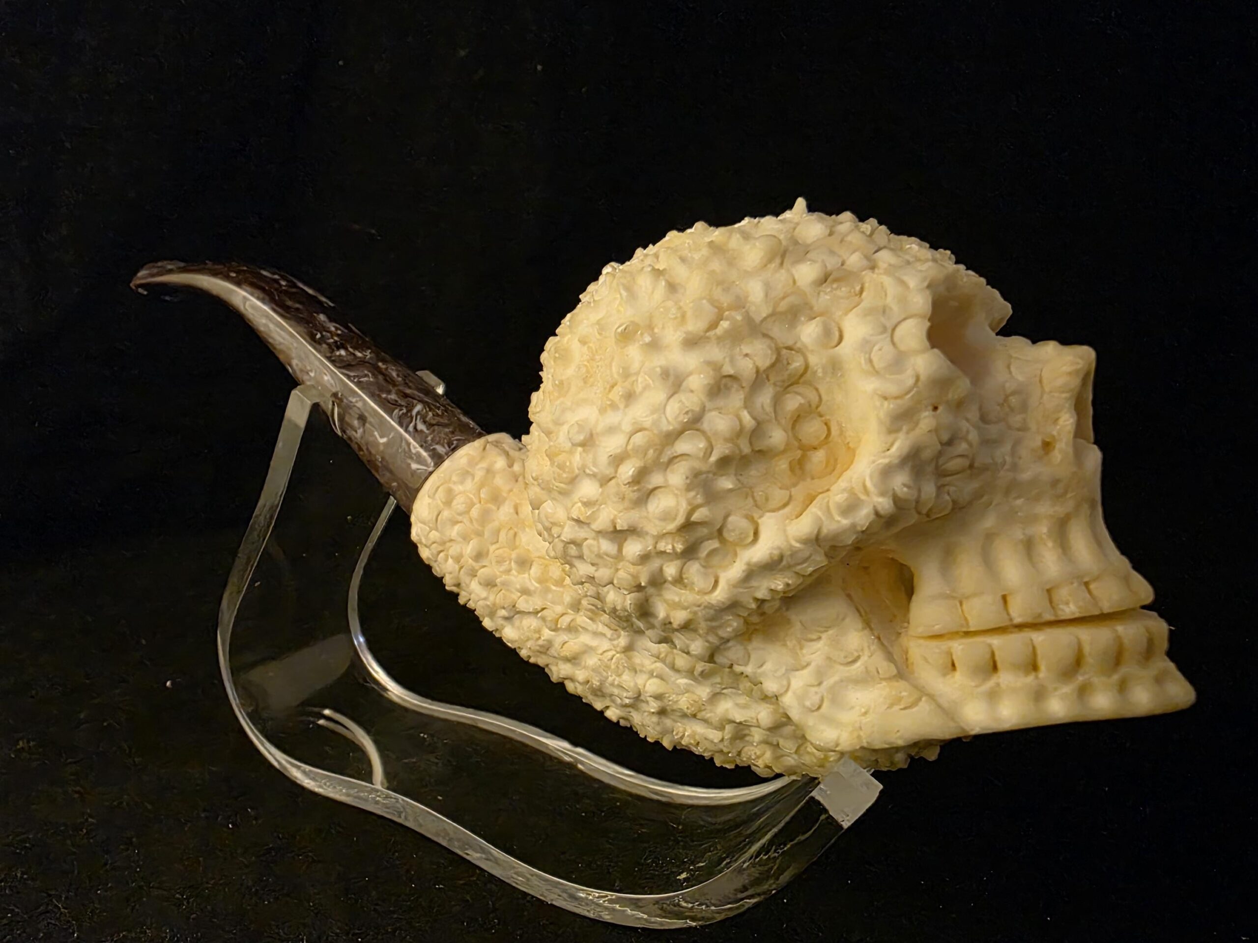 Rustic Style Skull Design Meerschaum Pipe, Fitted Case, Block Meerschaum, Turkish Meerschaum,Sea Foam - Image 5