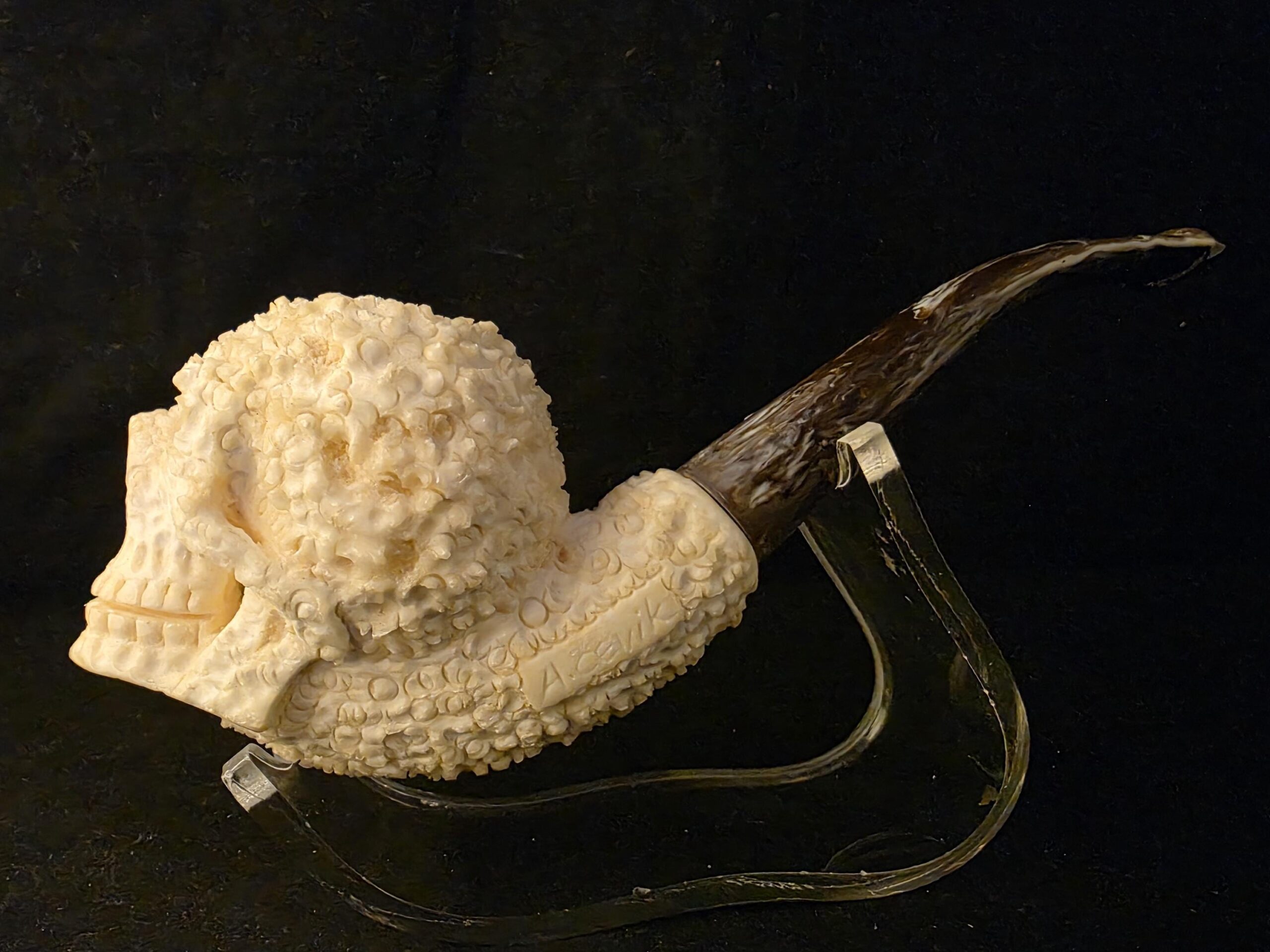 Rustic Style Skull Design Meerschaum Pipe, Fitted Case, Block Meerschaum, Turkish Meerschaum,Sea Foam - Image 9