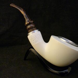 Smoot Classic Meerschaum Pipe,Reverse Calabash Chamber, Fitted Case,Push and Pull Stem System Block Meerschaum, Turkish Meerschaum,Sea Foam