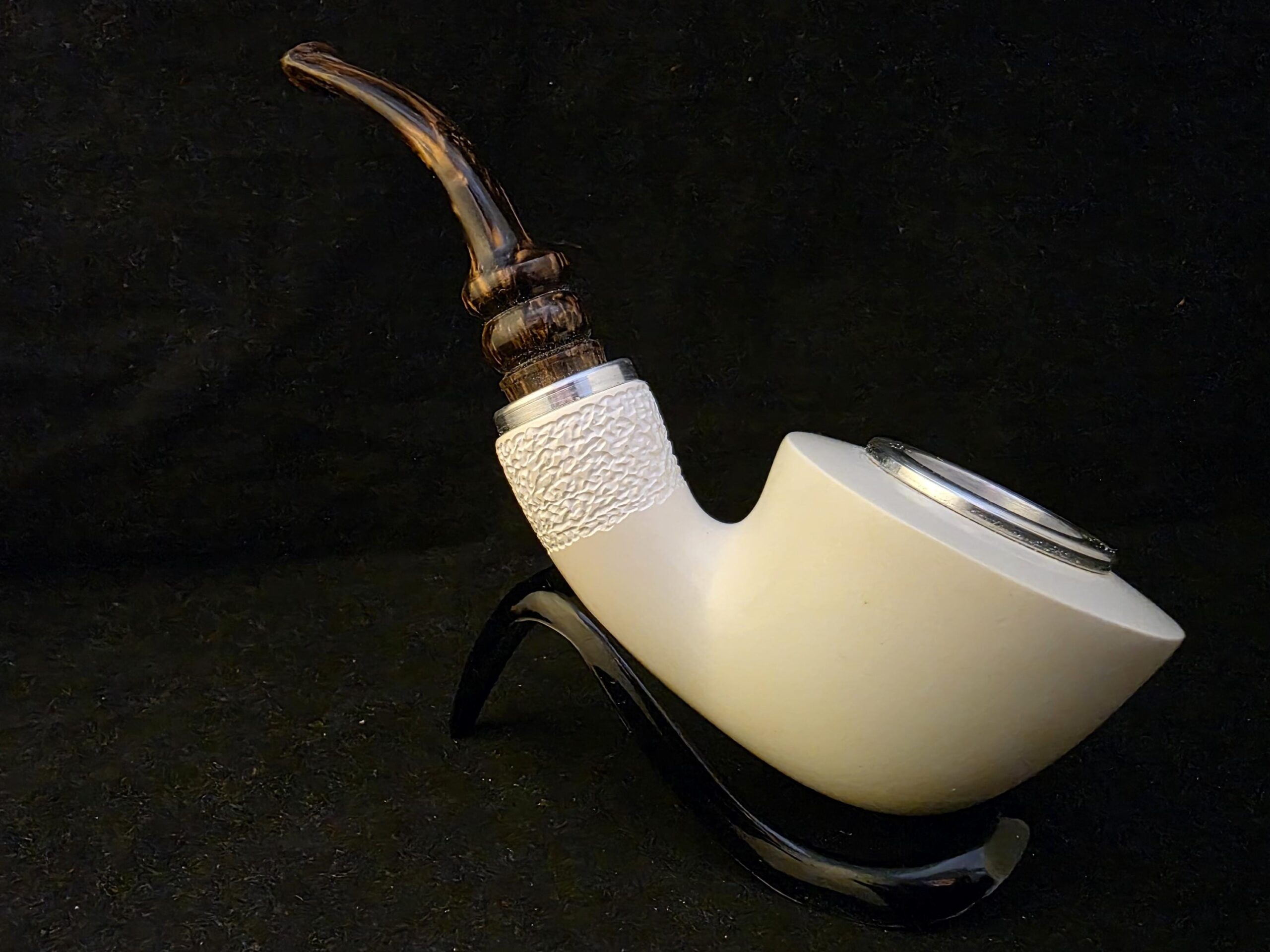 Smoot Classic Meerschaum Pipe,Reverse Calabash Chamber, Fitted Case,Push and Pull Stem System Block Meerschaum, Turkish Meerschaum,Sea Foam