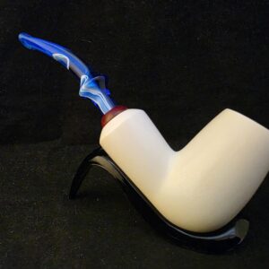 Smoot Classic Meerschaum Pipe,Special Briar Ring Design, Fitted Case,Push and Pull Stem System Block Meerschaum, Turkish Meerschaum,Sea Foam
