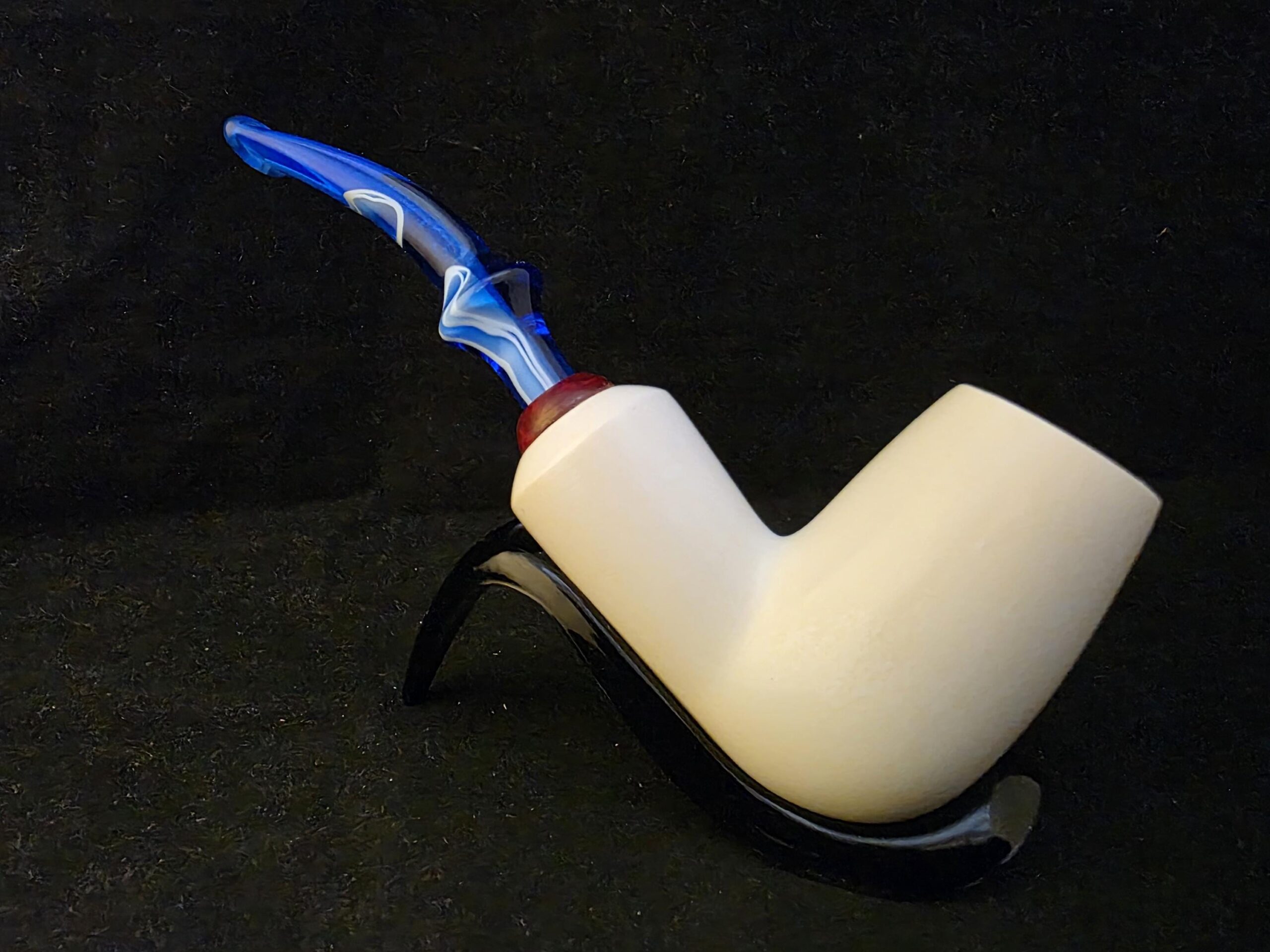 Smoot Classic Meerschaum Pipe,Special Briar Ring Design, Fitted Case,Push and Pull Stem System Block Meerschaum, Turkish Meerschaum,Sea Foam