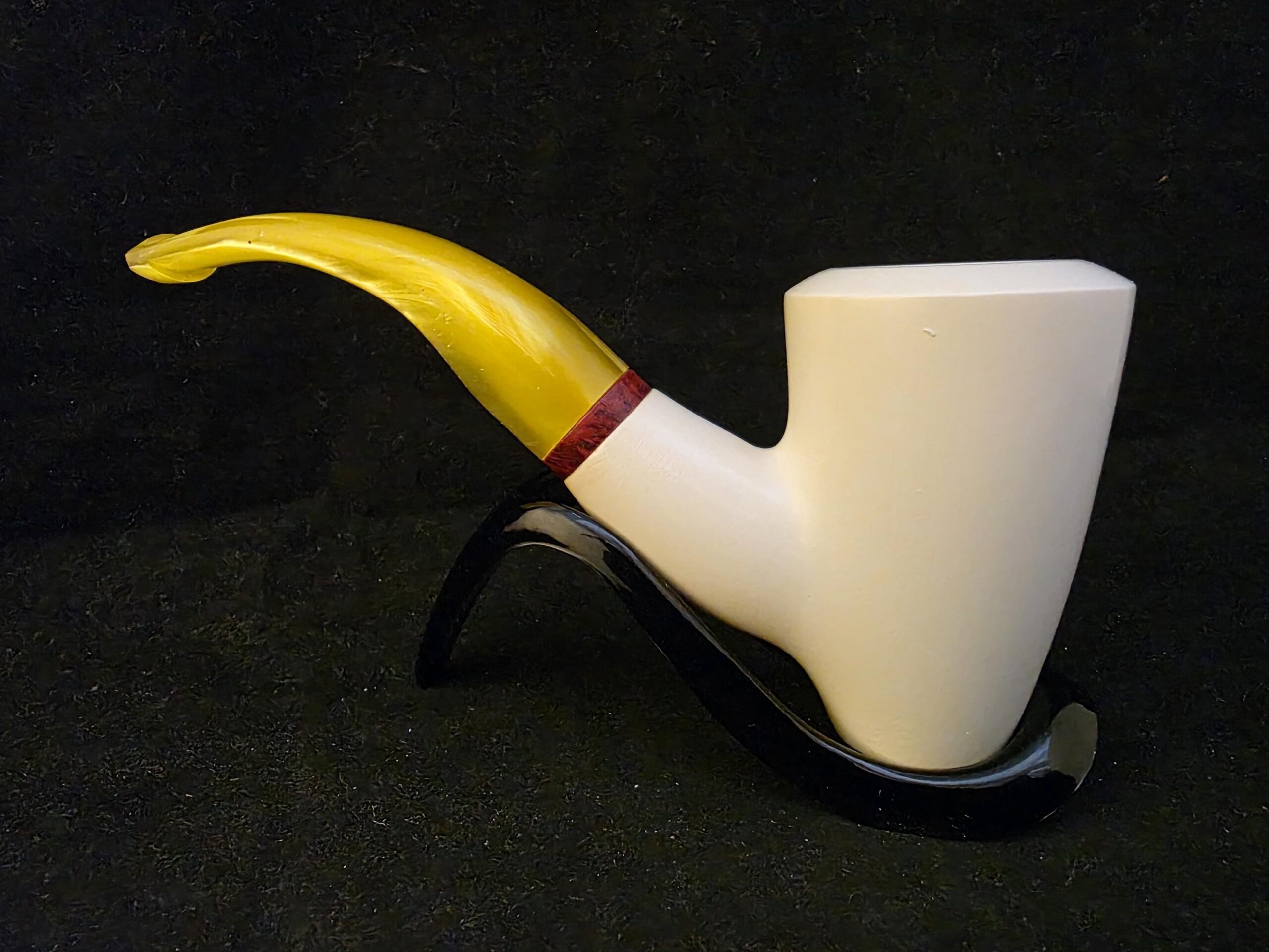 Smoot Classic Meerschaum Pipe,Special Briar Ring Design, Fitted Case,Push and Pull Stem System Block Meerschaum, Turkish Meerschaum,Sea Foam