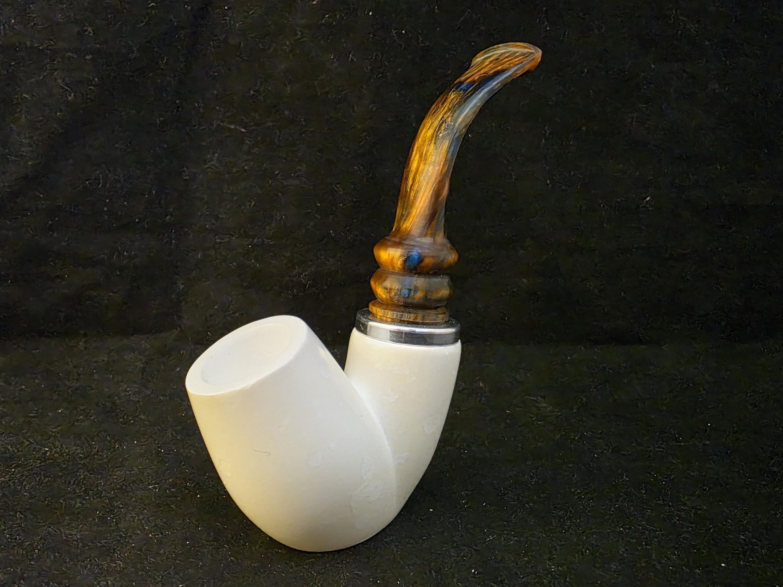 Unique Design Meerschaum Pipe, Hlaf Rustic half Smooth, Fitted Case,Push and Pull Stem System,Reverse Calabash Chamber, Block Meerschaum, - Image 2
