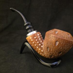 Depicted Bent Rhodesian meerschaum Pipe with Silver Ring, Fitted Case, Block Meerschaum,Turkish Meerschaum, Seafoam,Push and Pull Stem