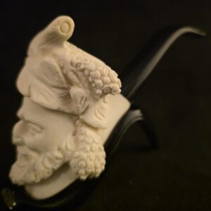 Bacchus Meerschaum Pipe, God of Wine Design, Hand‑Carved, Acrylic Stem.