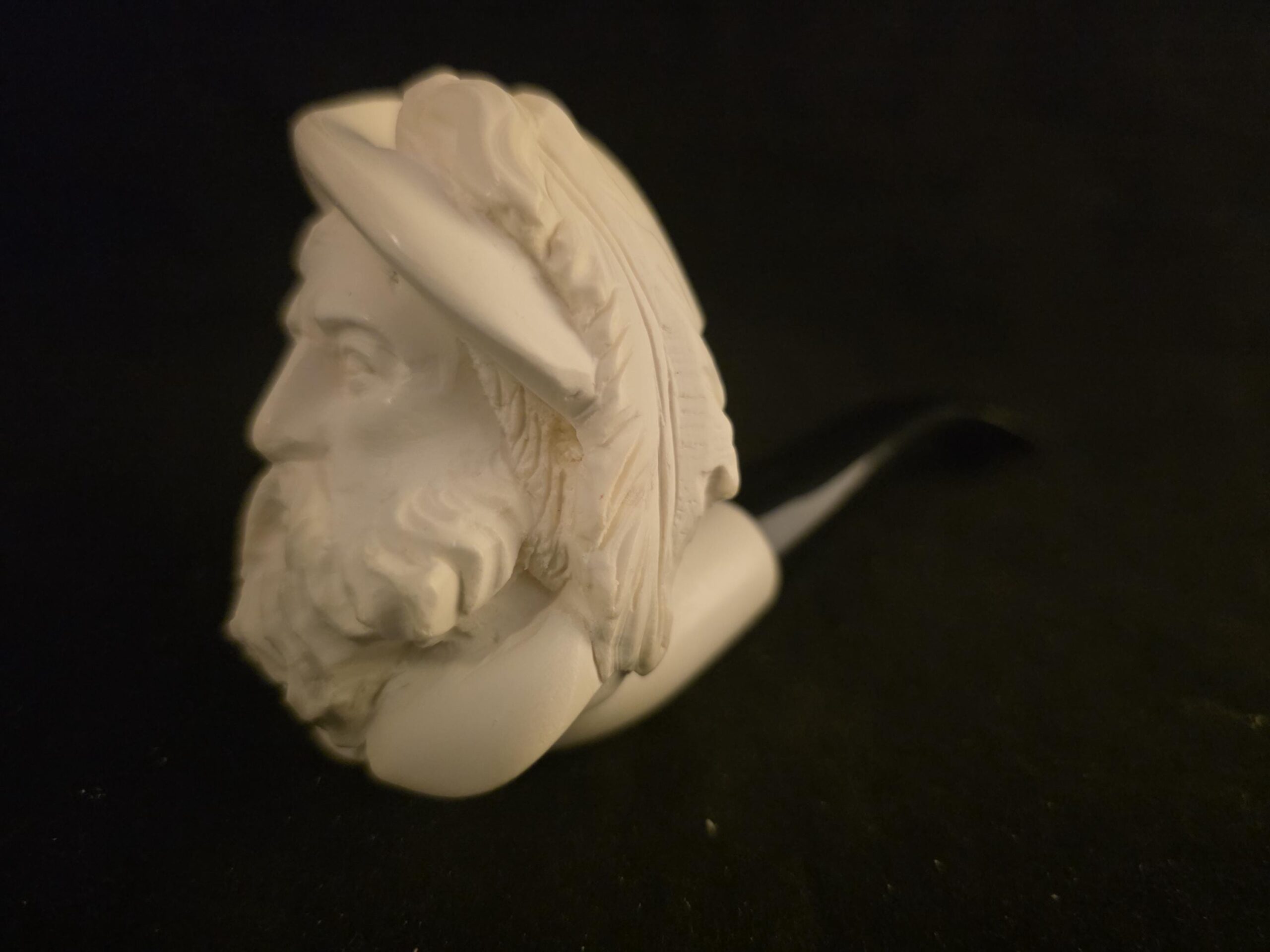 Spanish Knight Meerschaum Pipe, hand-carved historical figure, acrylic stem. - Image 7