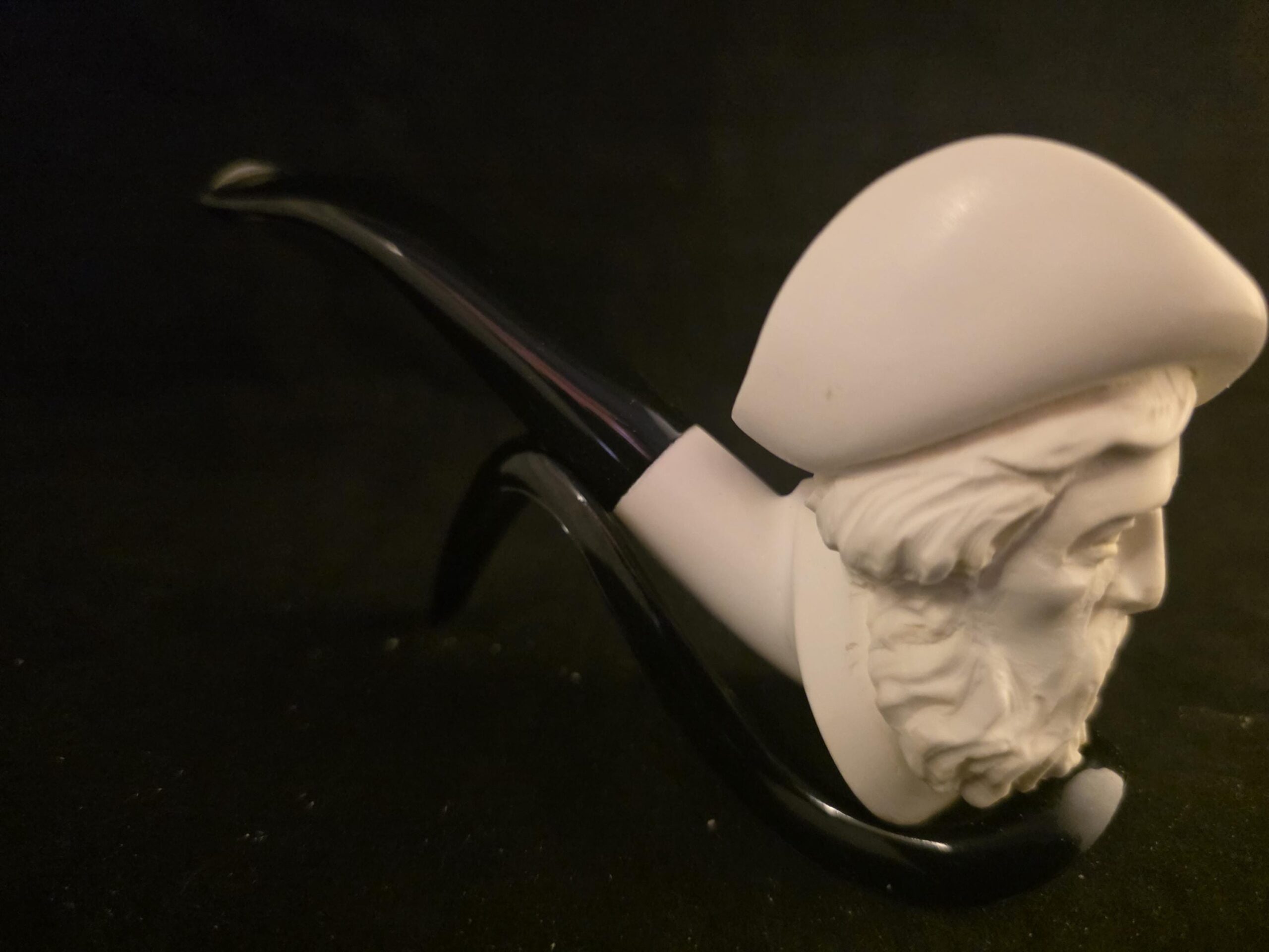 Spanish Knight Meerschaum Pipe, hand-carved historical figure, acrylic stem. - Image 6