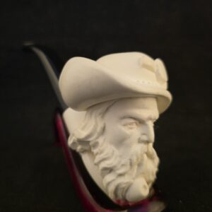 Western Style Cowboy figural meerschaum Pipe,, hand-carved ruler, acrylic stem.